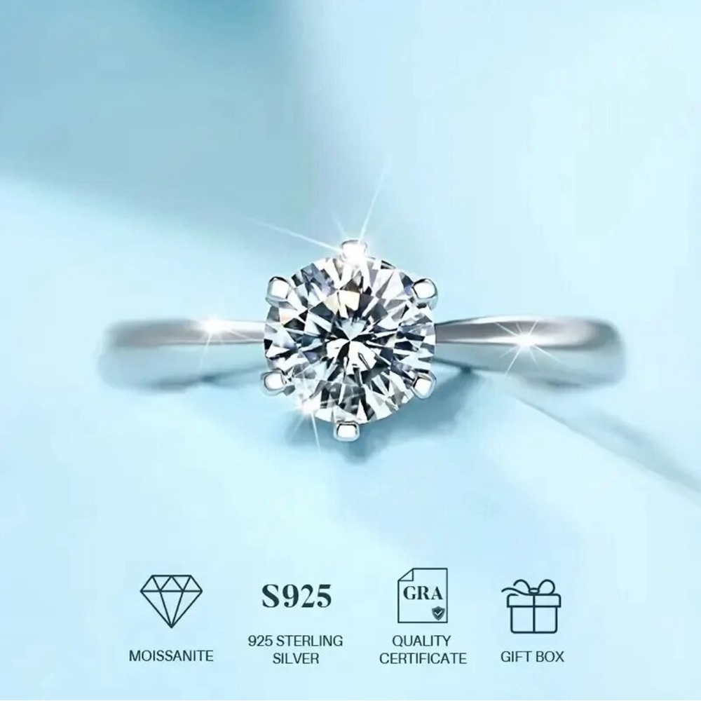 NEW Sterling Silver 1.00ct. tw. Moissanite Round Solitaire Ring size 7 - Picture 13 of 15